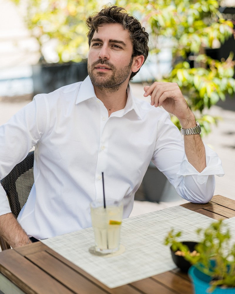 chemise homme de luxe haut de gamme : Chemise homme blanche popeline de coton col français