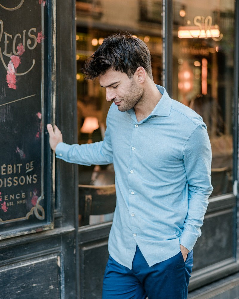 chemise homme de luxe haut de gamme : Chemise homme en flanelle bleue