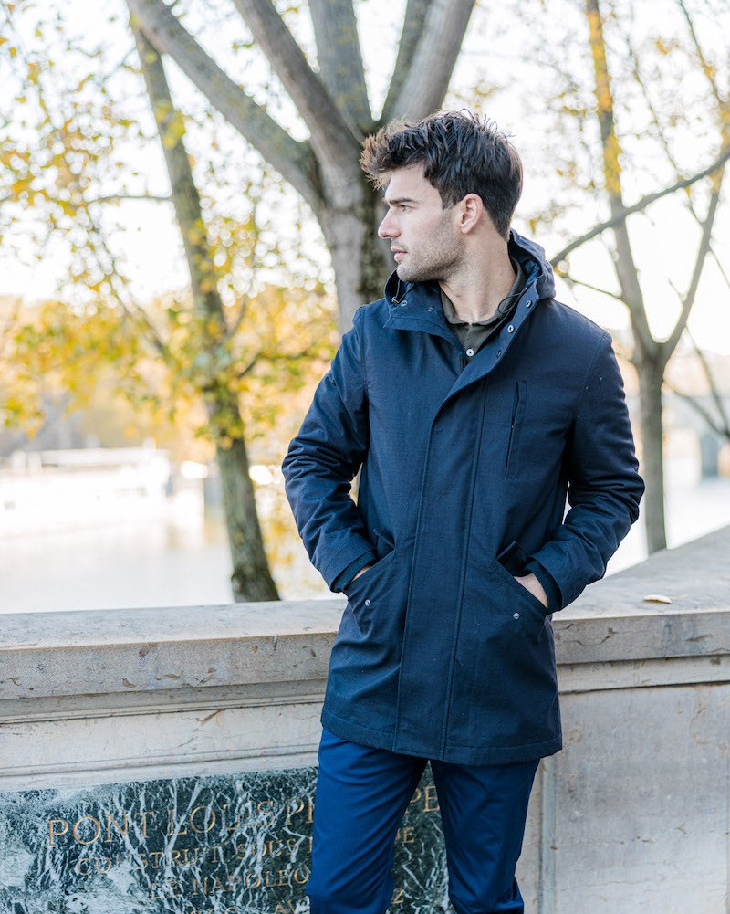 chemise homme de luxe haut de gamme : Parka imperméable navy