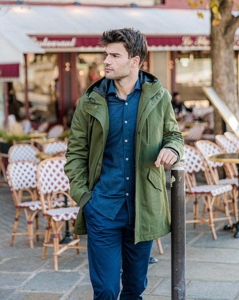 chemise homme de luxe haut de gamme : Parka imperméable Olive