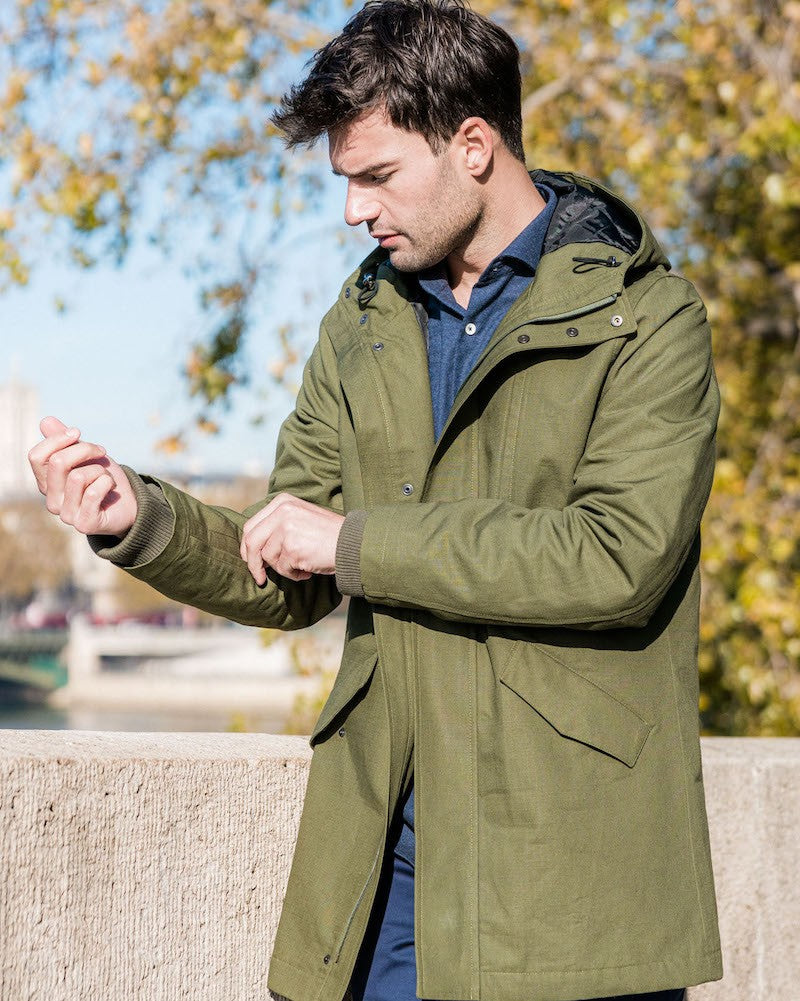 chemise homme de luxe haut de gamme : Parka imperméable Olive