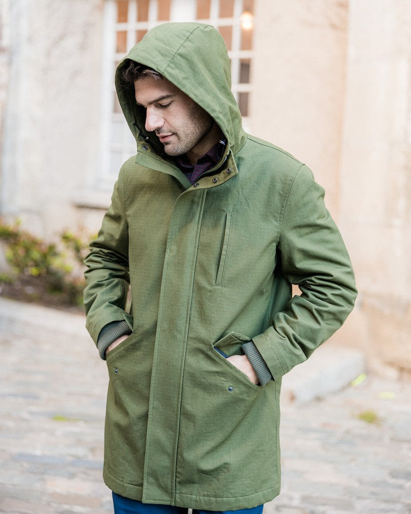 chemise homme de luxe haut de gamme : Parka imperméable Olive