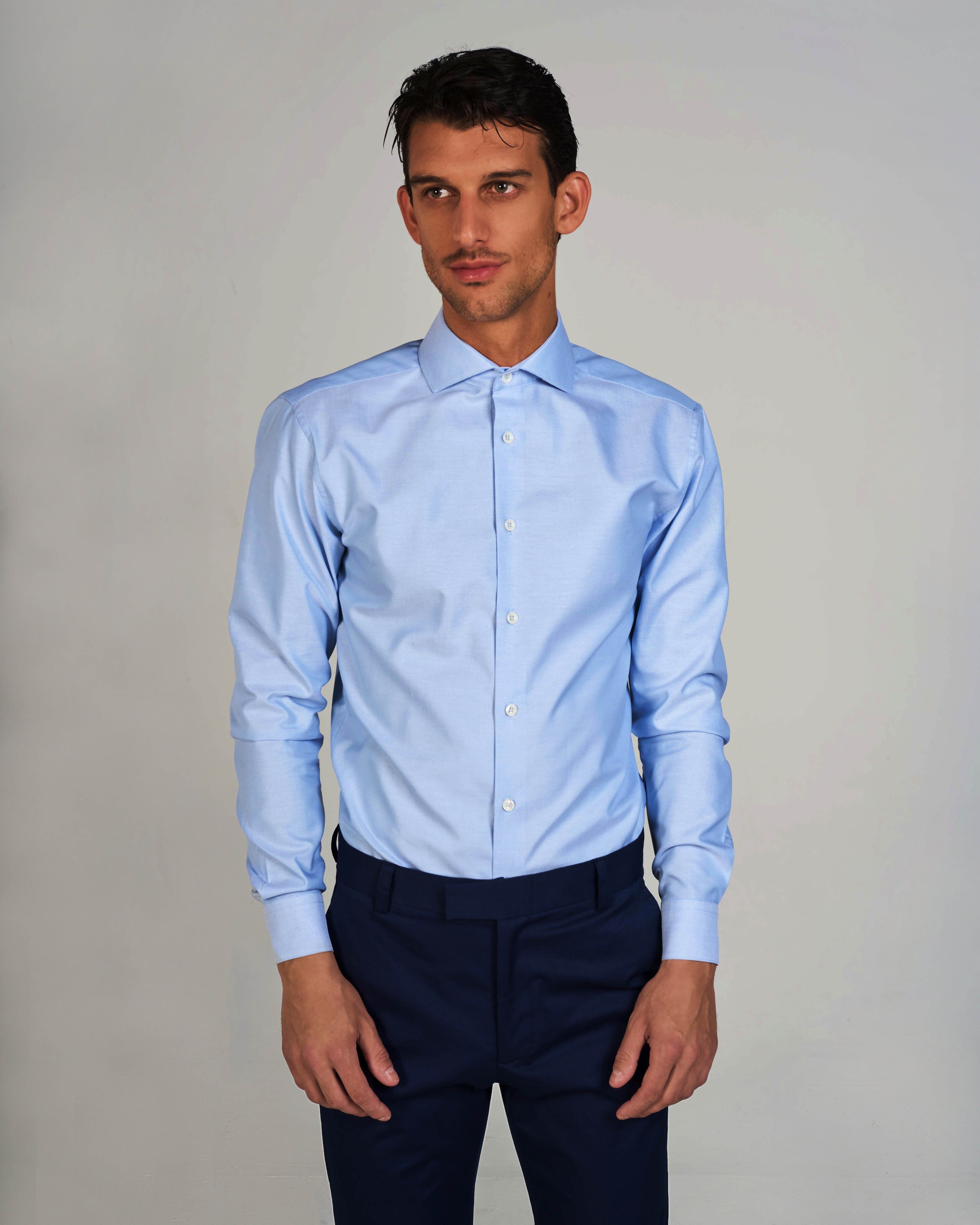 chemise homme de luxe haut de gamme : Chemise homme bleu oxford